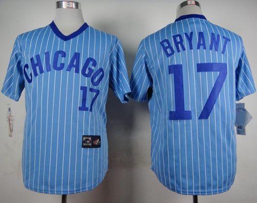 Cubs #17 Kris Bryant Blue(White Strip) Cooperstown Throwback Stitched MLB Jersey - Click Image to Close